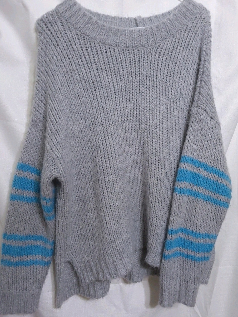 Aerie Women's Chunky Knit Cozy Oversize Pullover Sweater Gray Blue Medium